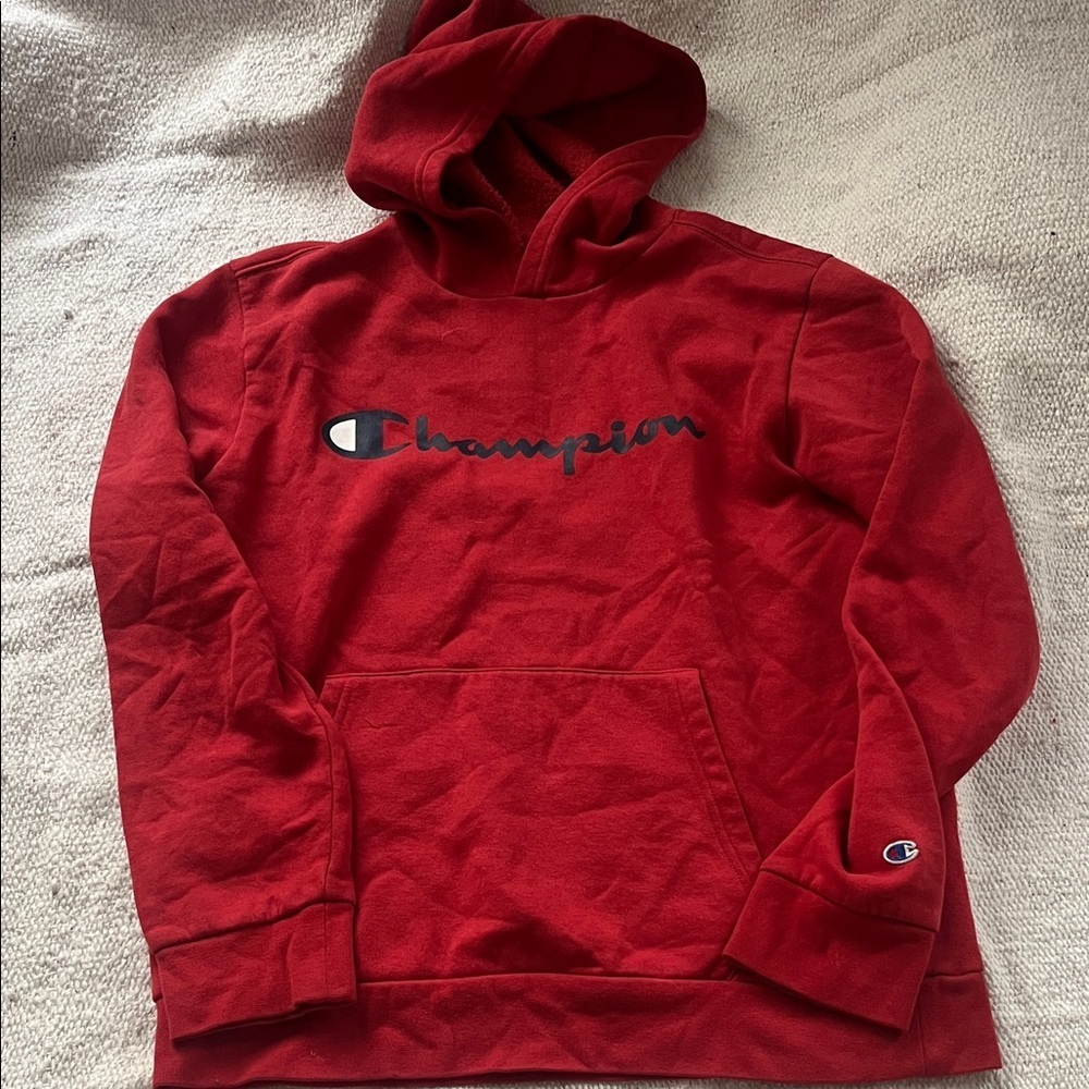 (162)Champion Bold Red Pullover Hoodie